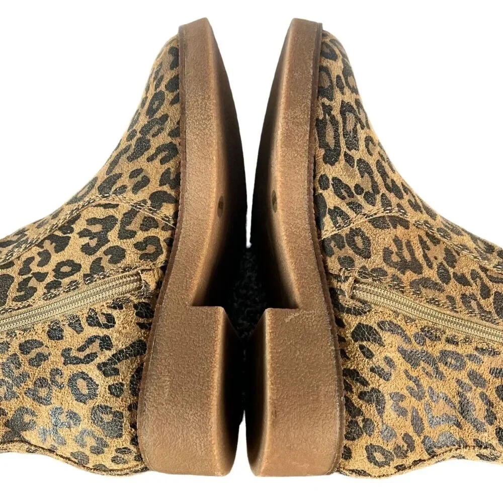 Lucky Brand Ressy Ankle Booties‎ Womens 6M Tan Black Leather Animal Print Boots